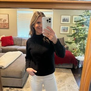 1. State black cold shoulder ribbed sweater